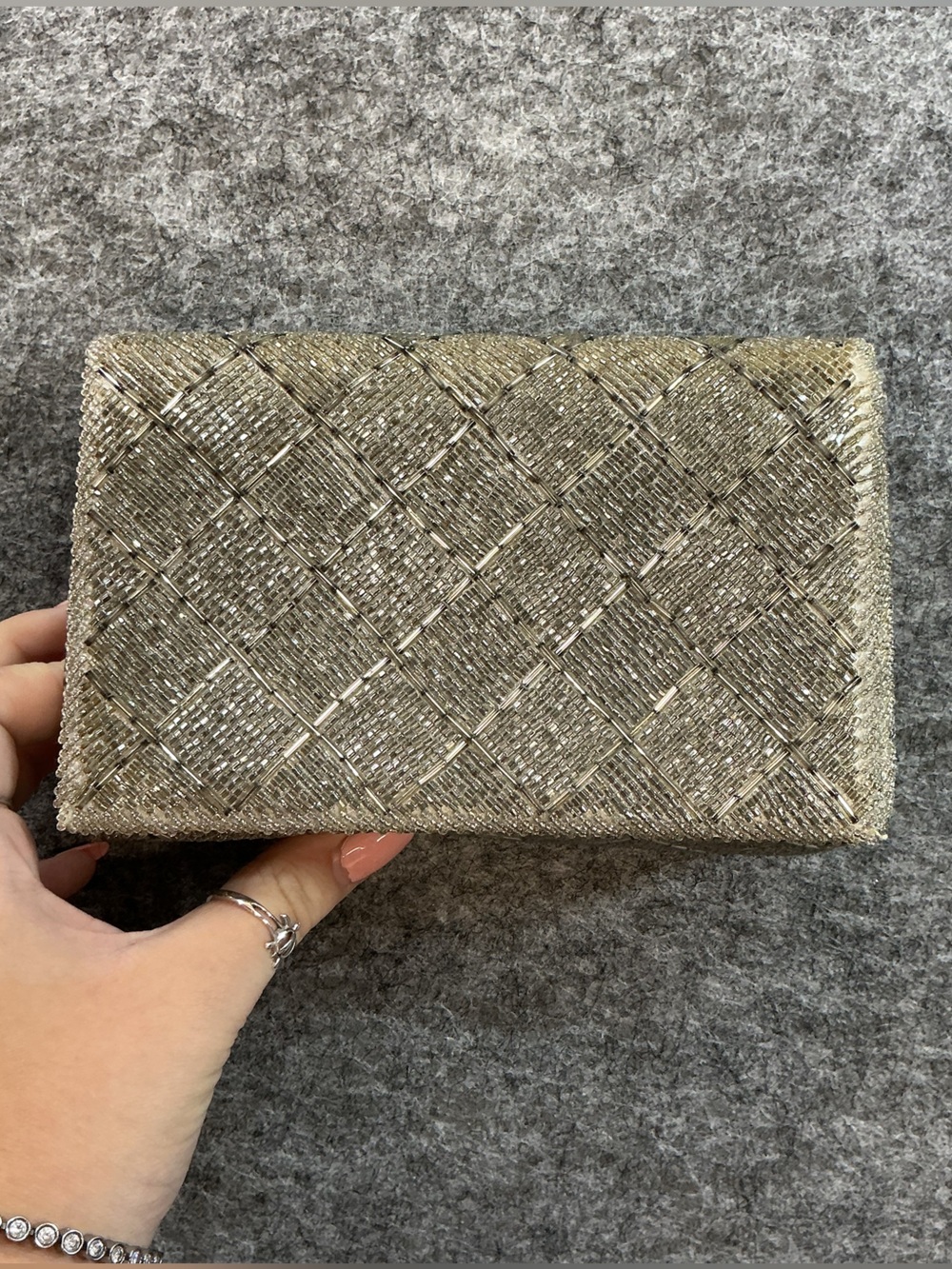 Vintage Elegant Beaded Silver Evening Cross Body Bag